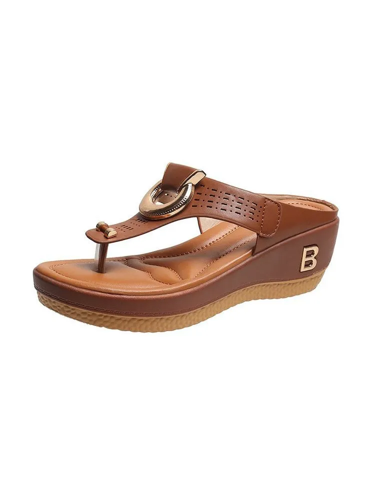 Women'S Beach Toe-Clip Wedge Heels Sandals Cozzzy Slippers Mushroom