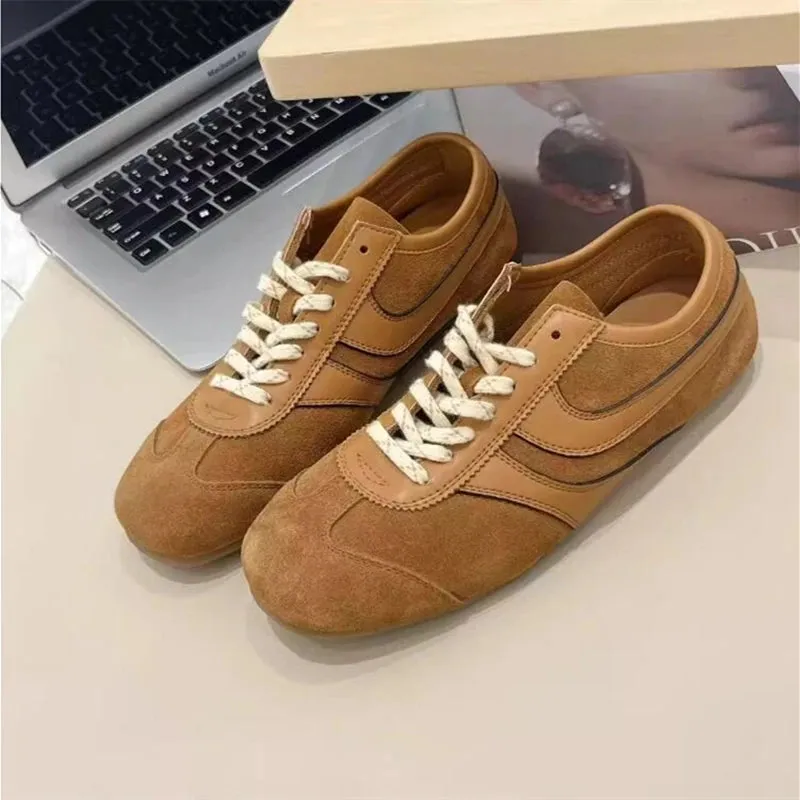 Eco Friendly Sneakers German Training Shoes Genuine Leather Women Sneakers Flat Lace-up Retro Large Size Forrest Gump
