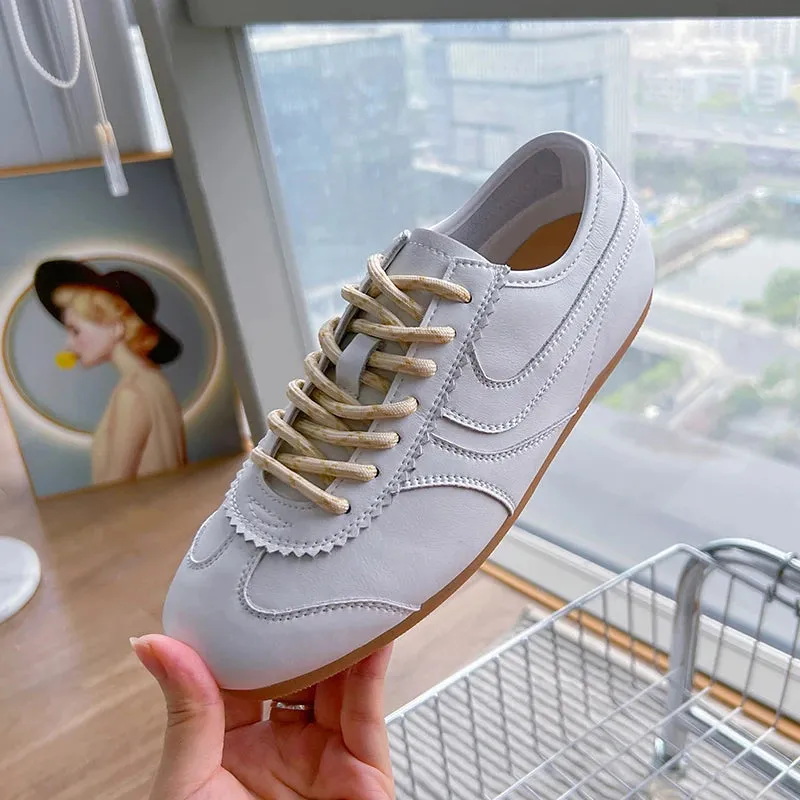 German Training Shoes Genuine Leather Women Sneakers Flat Lace-up Retro Large Size Forrest Gump Punky Brewster Sneakers