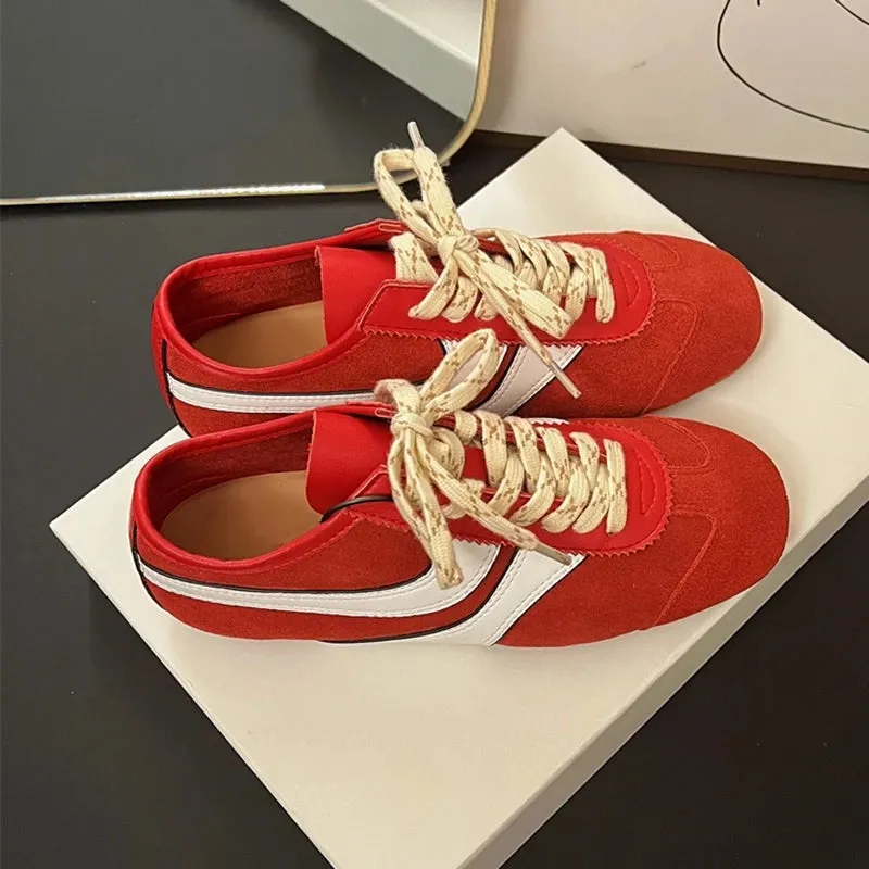 Running Sneakers For Shin Splints German Training Shoes Genuine Leather Women Sneakers Flat Lace-up Retro Large Size Forrest Gump