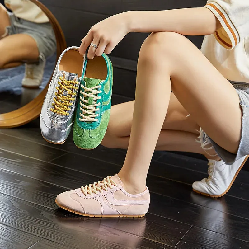 Sneaker Villa Sneakers German Training Shoes Genuine Leather Women Sneakers Flat Lace-up Retro Large Size Forrest Gump