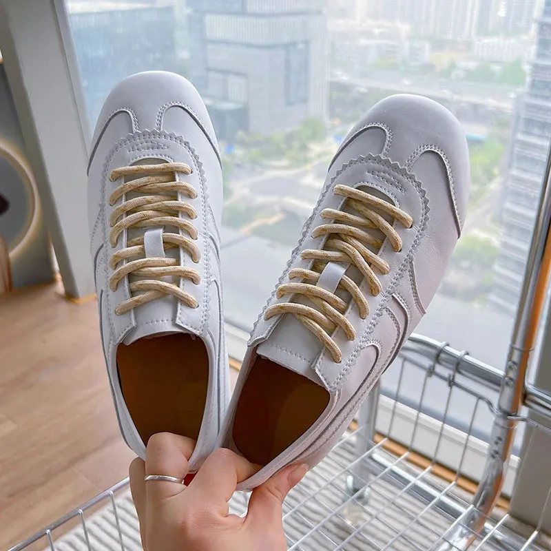 Macys Sneakers Sale German Training Shoes Genuine Leather Women Sneakers Flat Lace-up Retro Large Size Forrest Gump