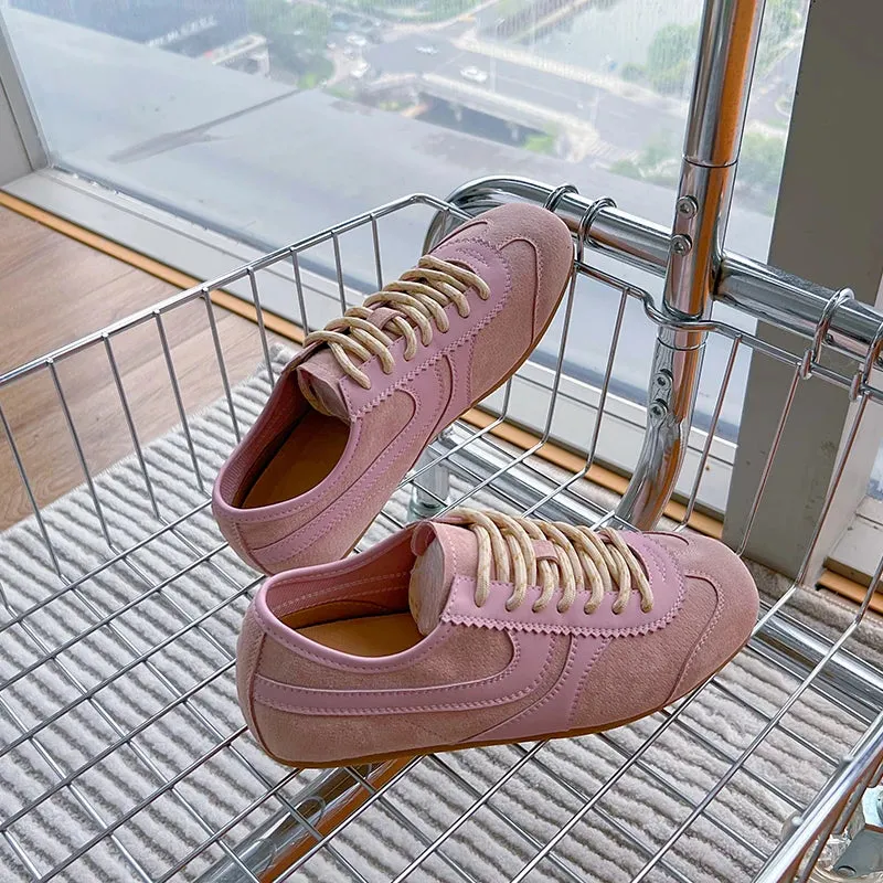 German Training Shoes Genuine Leather Women Sneakers Flat Lace-up Retro Large Size Forrest Gump Leather Platform Sneakers