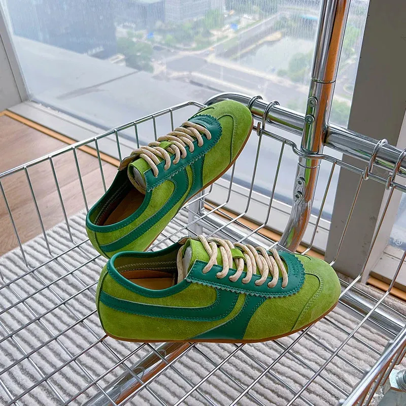 German Training Shoes Genuine Leather Women Sneakers Flat Lace-up Retro Large Size Forrest Gump Memory Foam Sneakers