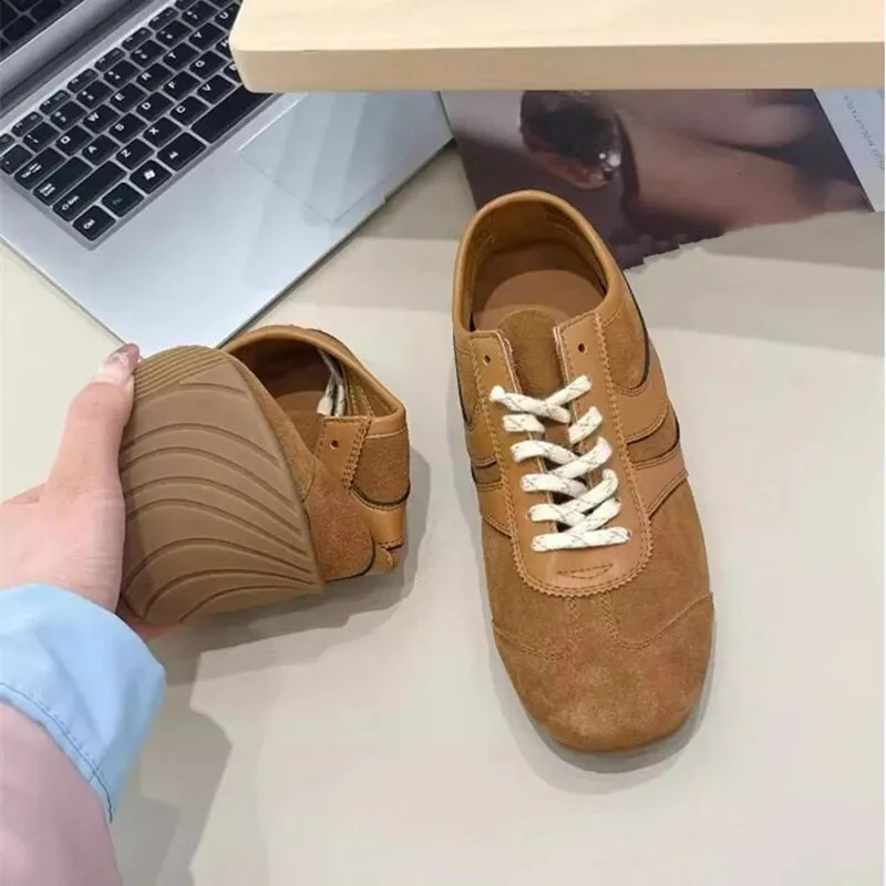 German Training Shoes Genuine Leather Women Sneakers Flat Lace-up Retro Large Size Forrest Gump Good Place To Buy Sneakers