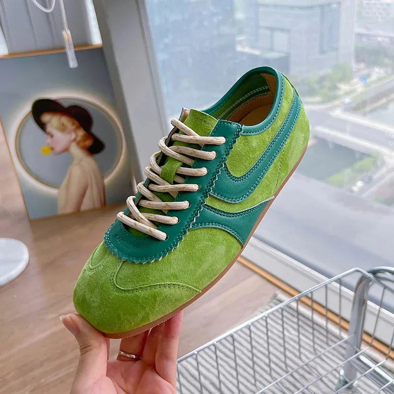 German Training Shoes Genuine Leather Women Sneakers Flat Lace-up Retro Large Size Forrest Gump Lifestyle Sneakers