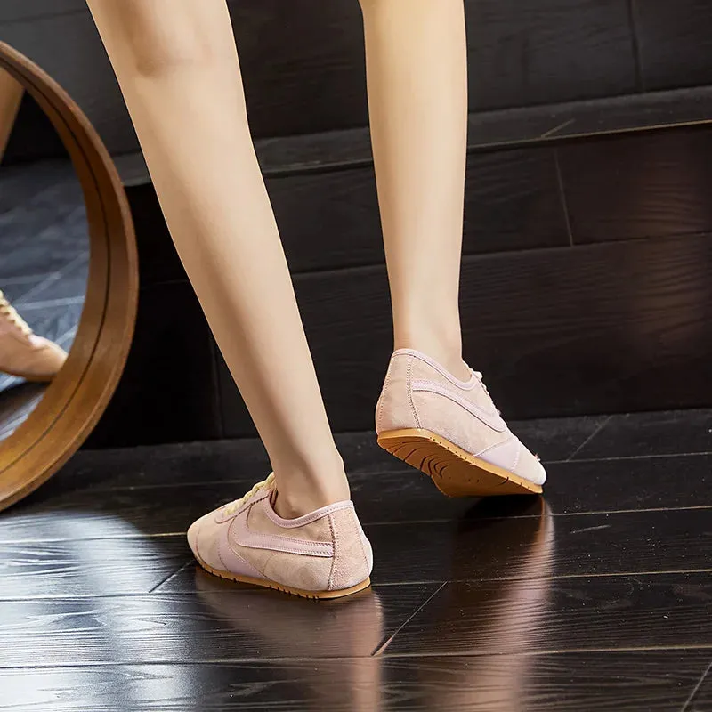 German Training Shoes Genuine Leather Women Sneakers Flat Lace-up Retro Large Size Forrest Gump Slim Sneakers