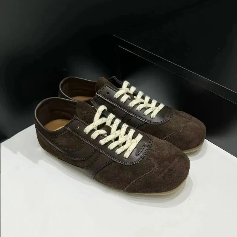 German Training Shoes Genuine Leather Women Sneakers Flat Lace-up Retro Large Size Forrest Gump Extra Wide Basketball Sneakers