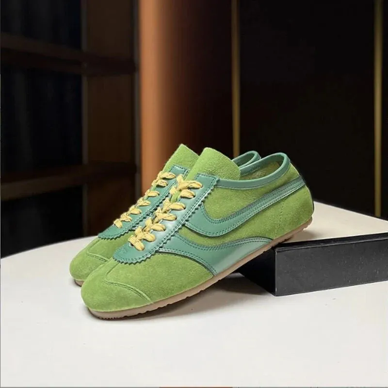 German Training Shoes Genuine Leather Women Sneakers Flat Lace-up Retro Large Size Forrest Gump