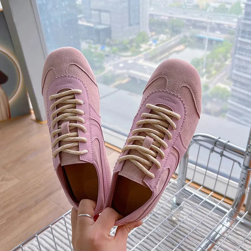 Discount Sneakers Online German Training Shoes Genuine Leather Women Sneakers Flat Lace-up Retro Large Size Forrest Gump