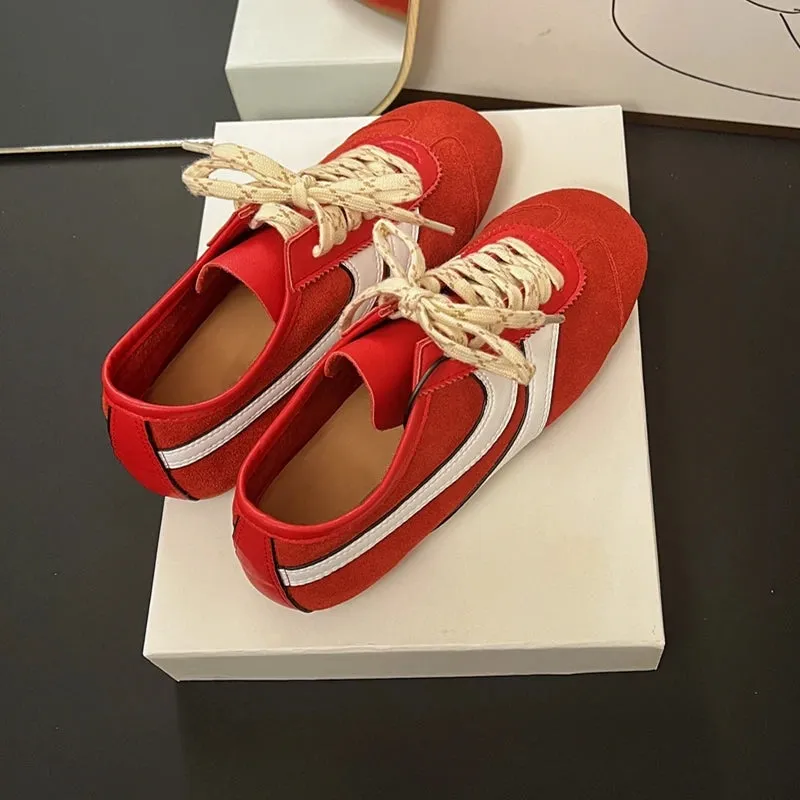 German Training Shoes Genuine Leather Women Sneakers Flat Lace-up Retro Large Size Forrest Gump Electoral Map Sneakers