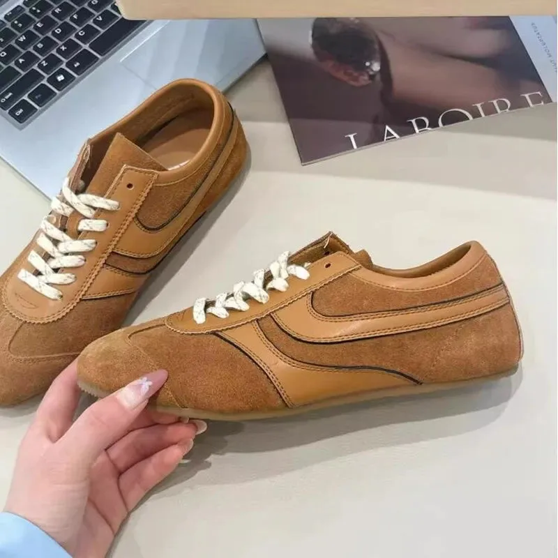 German Training Shoes Genuine Leather Women Sneakers Flat Lace-up Retro Large Size Forrest Gump Sneakers Air Force 1