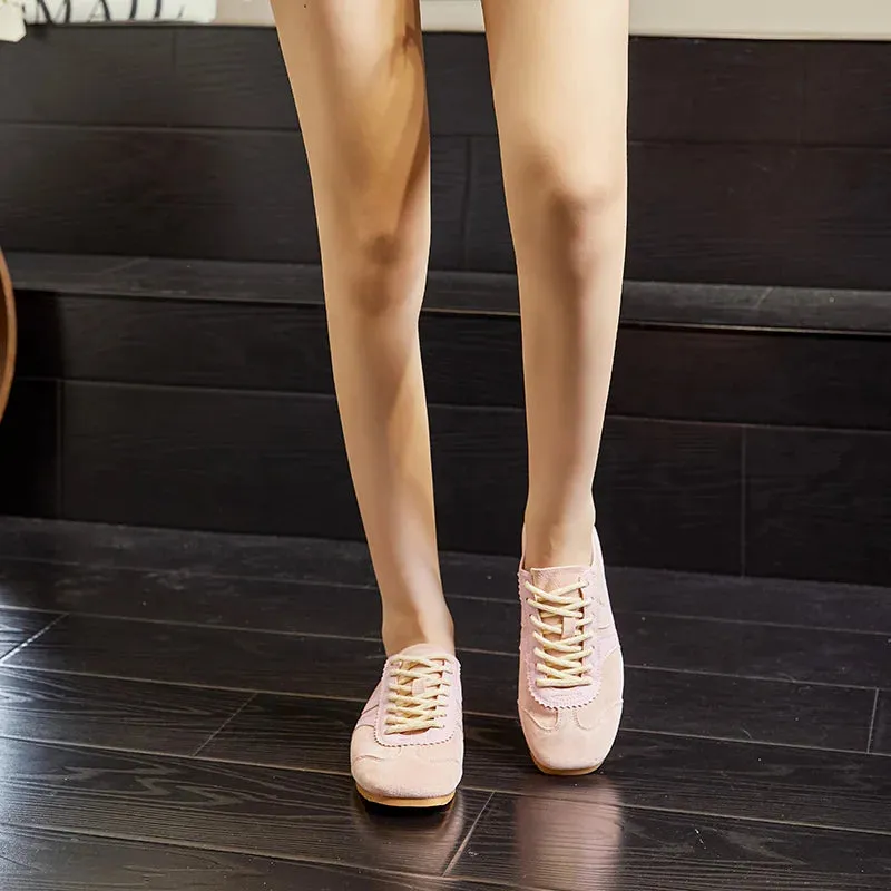 Sneakers That Add Height German Training Shoes Genuine Leather Women Sneakers Flat Lace-up Retro Large Size Forrest Gump