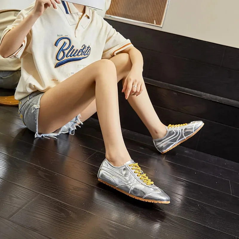 Sneakers From Tom German Training Shoes Genuine Leather Women Sneakers Flat Lace-up Retro Large Size Forrest Gump