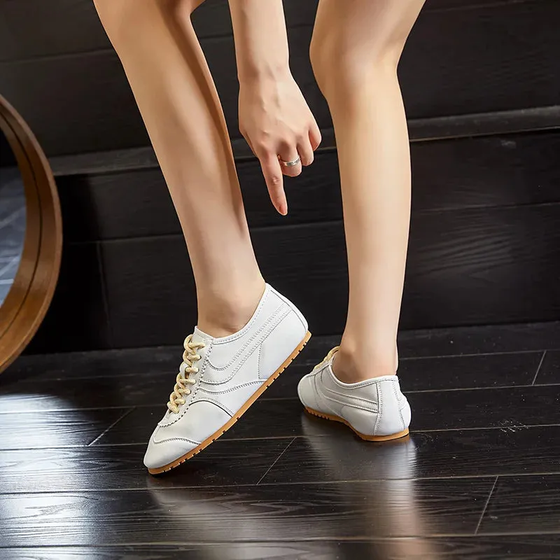 German Training Shoes Genuine Leather Women Sneakers Flat Lace-up Retro Large Size Forrest Gump