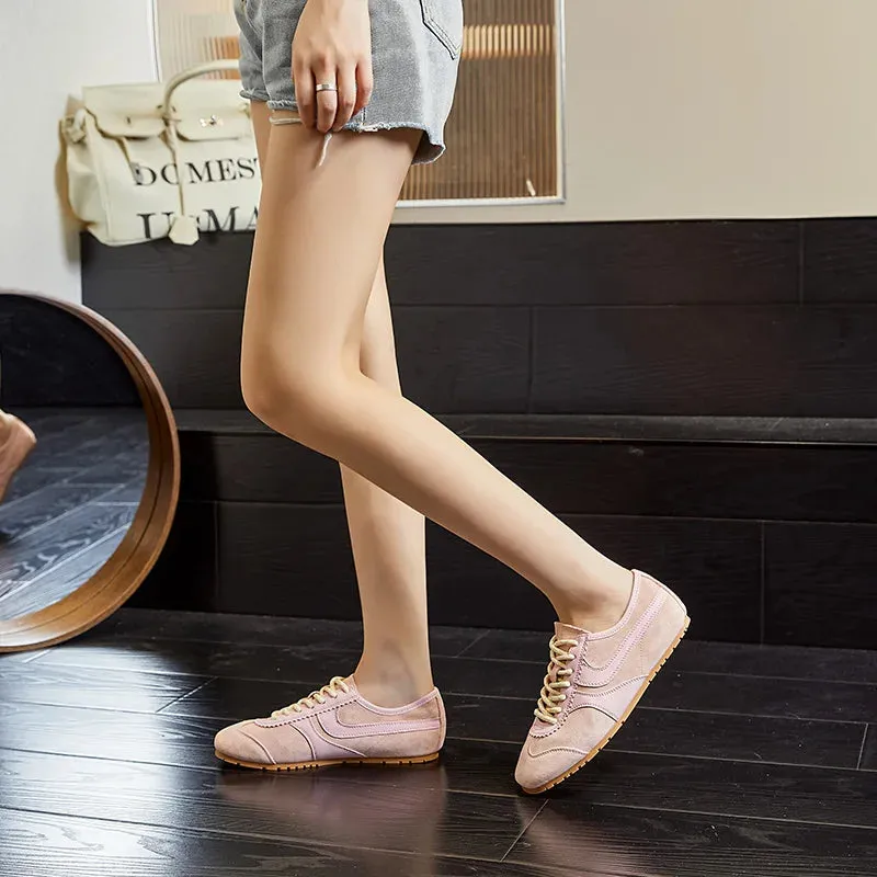 Childrens Sneakers German Training Shoes Genuine Leather Women Sneakers Flat Lace-up Retro Large Size Forrest Gump