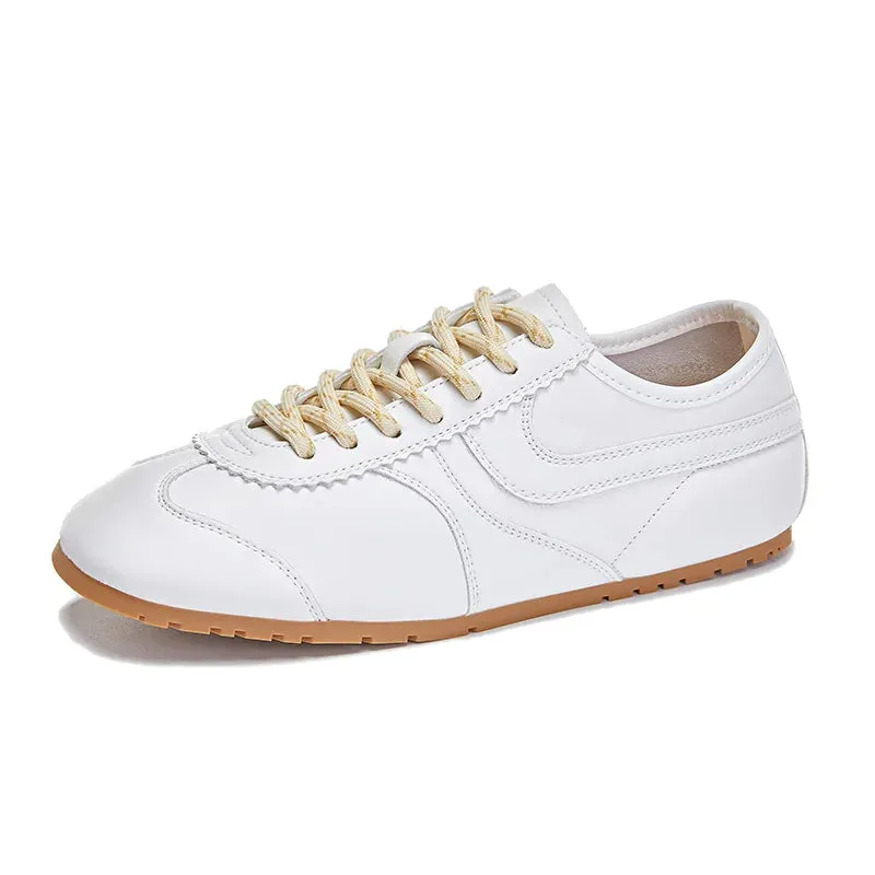 German Training Shoes Genuine Leather Women Sneakers Flat Lace-up Retro Large Size Forrest Gump