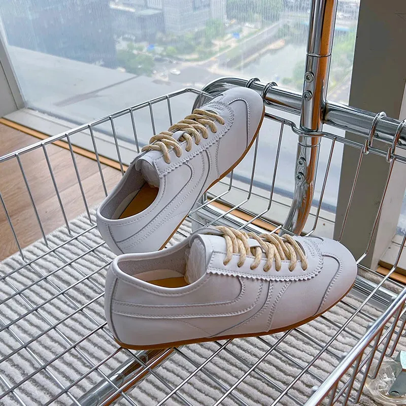 German Training Shoes Genuine Leather Women Sneakers Flat Lace-up Retro Large Size Forrest Gump Lane Bryant Sneakers