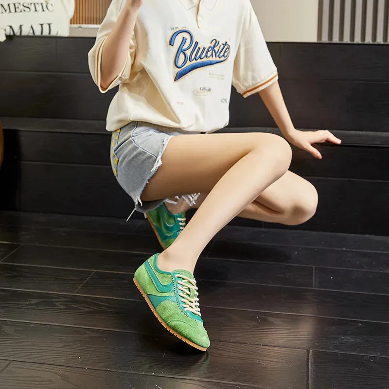 German Training Shoes Genuine Leather Women Sneakers Flat Lace-up Retro Large Size Forrest Gump Sneakers Size 10.5