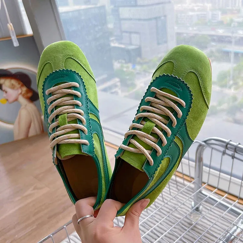 German Training Shoes Genuine Leather Women Sneakers Flat Lace-up Retro Large Size Forrest Gump Best Running Sneakers For Wide Feet