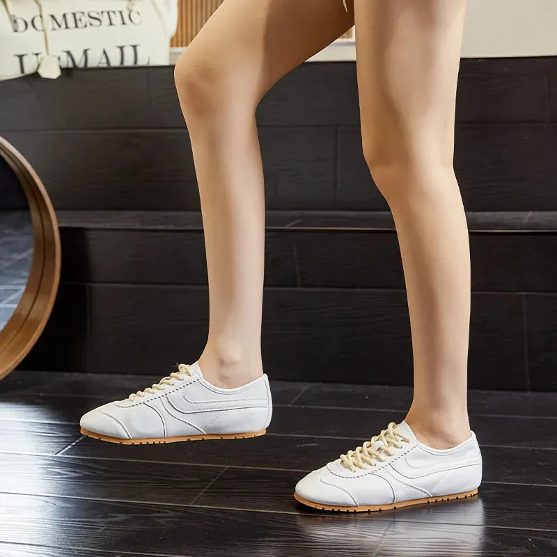 Frozen S German Training Shoes Genuine Leather Women Sneakers Flat Lace-up Retro Large Size Forrest Gump