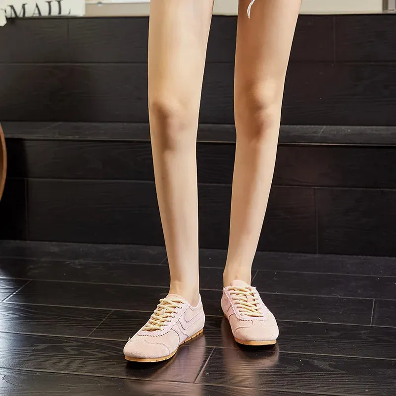 German Training Shoes Genuine Leather Women Sneakers Flat Lace-up Retro Large Size Forrest Gump Suit With Sneakers