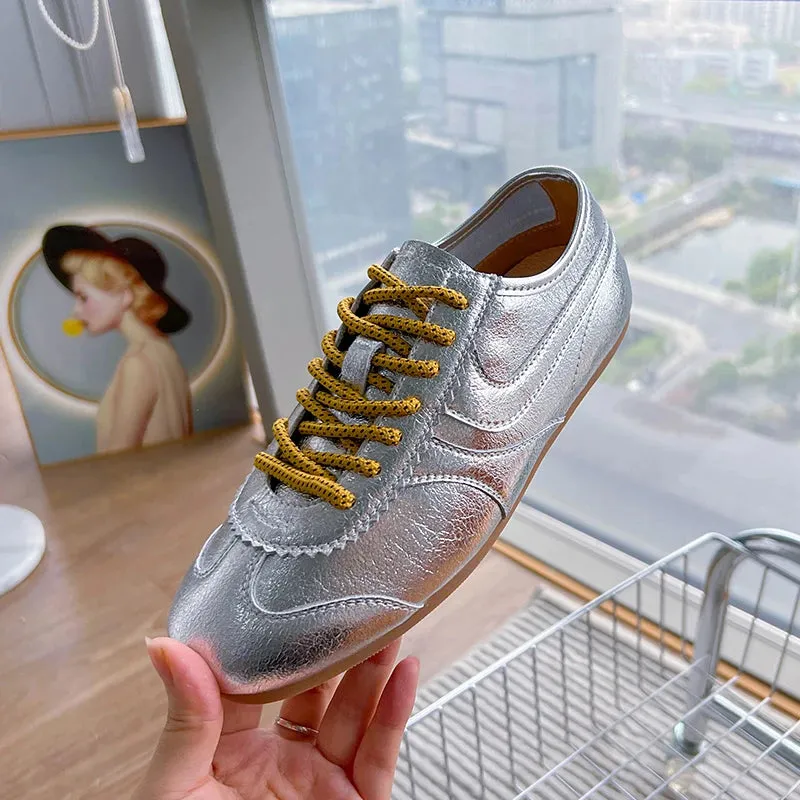 German Training Shoes Genuine Leather Women Sneakers Flat Lace-up Retro Large Size Forrest Gump Saucony Trail Sneakers