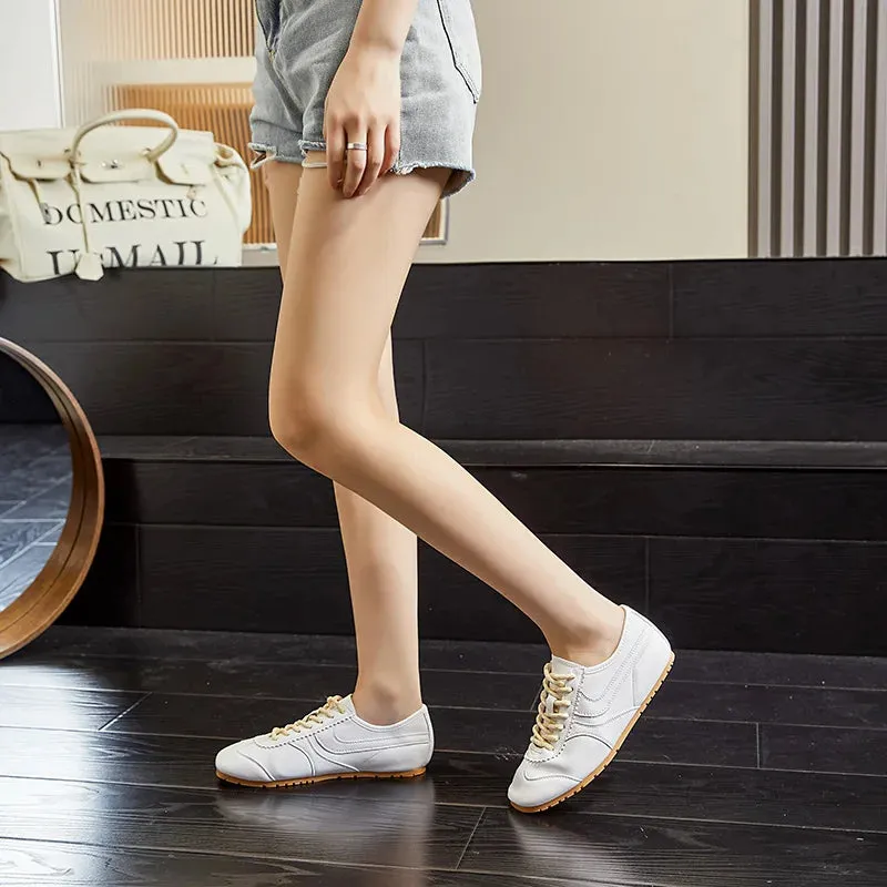 German Training Shoes Genuine Leather Women Sneakers Flat Lace-up Retro Large Size Forrest Gump