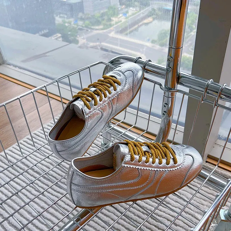 German Training Shoes Genuine Leather Women Sneakers Flat Lace-up Retro Large Size Forrest Gump