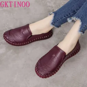 Thelma Loafers GKTINOO 2021 Fashion Women Shoes Genuine Leather Loafers Women Casual Shoes Soft Comfortable Shoes Women Flats