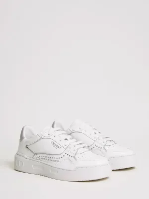 Women's Leather with micro studs shoes,White 1950s Flat Shoes