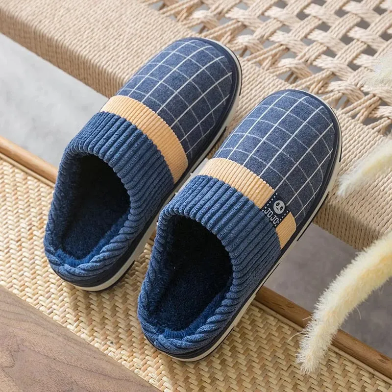 Groovywish Men Winter Slippers Warm Round Toe Soft Home Shoes Shearling Suede Slippers