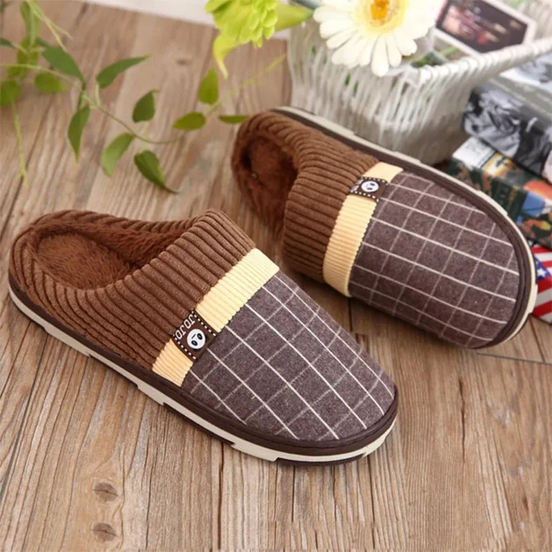 Groovywish Men Winter Slippers Warm Round Toe Soft Home Shoes Shearling House Slippers