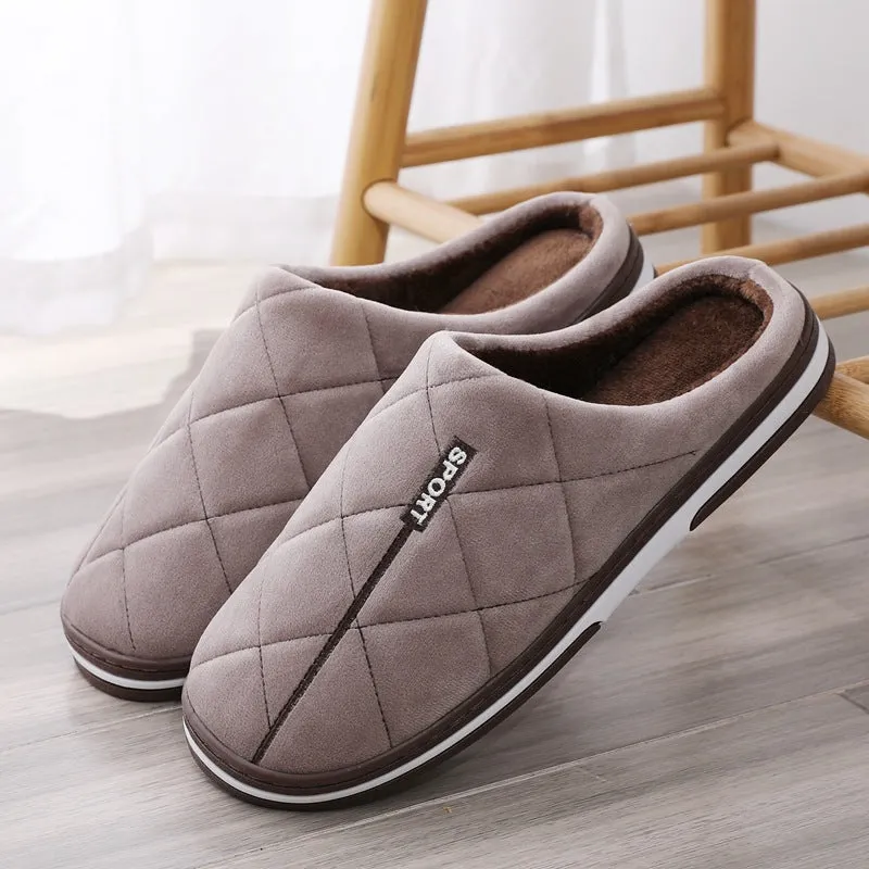 Tecova Slippers Groovywish Short Plush Men Winter Slippers Big Size Family Shoes