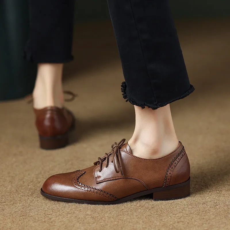 Solovair Oxford Shoes Handmade Wingtip Brogues Leather Lace Up Oxfords For Women in Green/Black/Brown