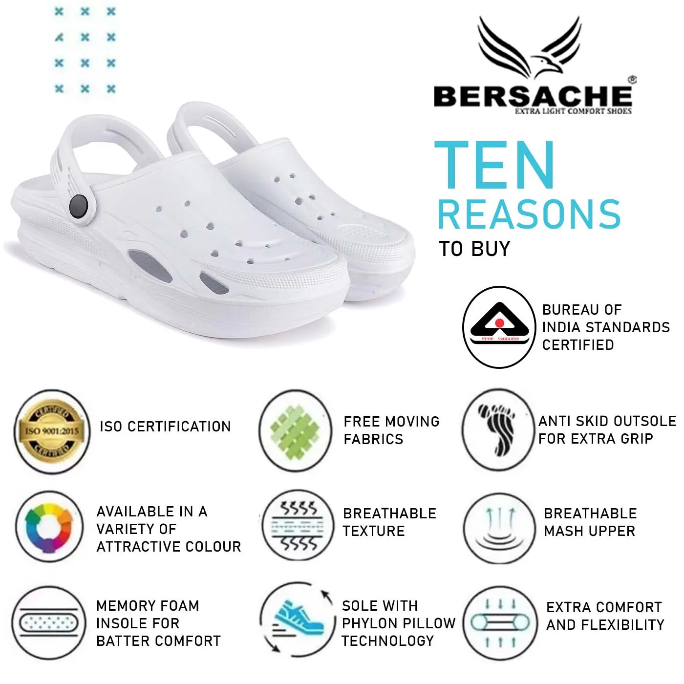 Designer Platform Slides Bersache Extra Soft Classic Casual with Back Strap Regular wear with Ultra Soft & Flexibility Technology Flip-Flop for Men's/ Boy's 6064-White