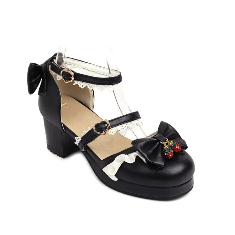 Women's Lolita Closed Toe Lace Butterfly Knot Medium Heel Chunky Heel Sandals Wrap Around Sandals