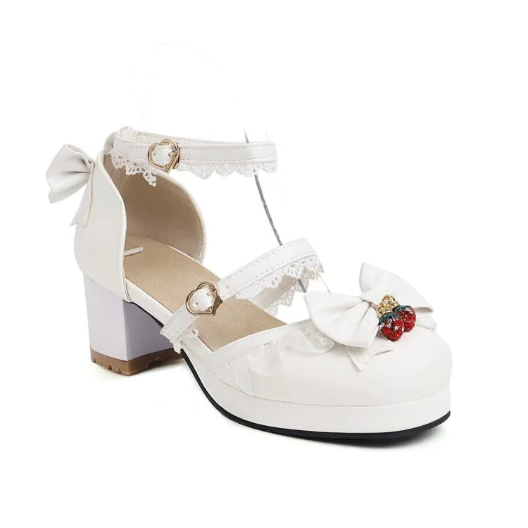 Christian Dior Sandals Women's Lolita Closed Toe Lace Butterfly Knot Medium Heel Chunky Heel Sandals