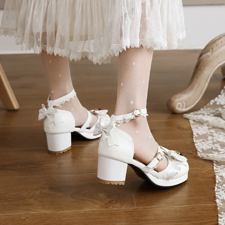 Women's Lolita Closed Toe Lace Butterfly Knot Medium Heel Chunky Heel Sandals Outfits With Platform Sandals