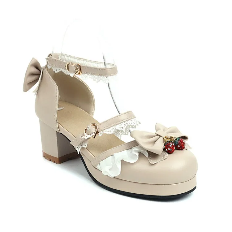 Women's Lolita Closed Toe Lace Butterfly Knot Medium Heel Chunky Heel Sandals Caribbean