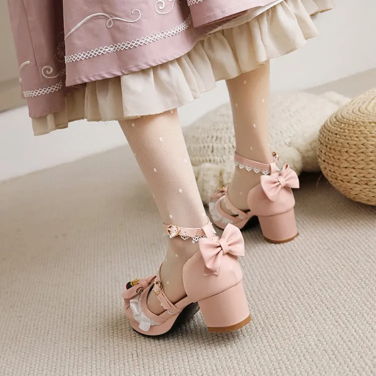 Western Sandals Women's Lolita Closed Toe Lace Butterfly Knot Medium Heel Chunky Heel Sandals