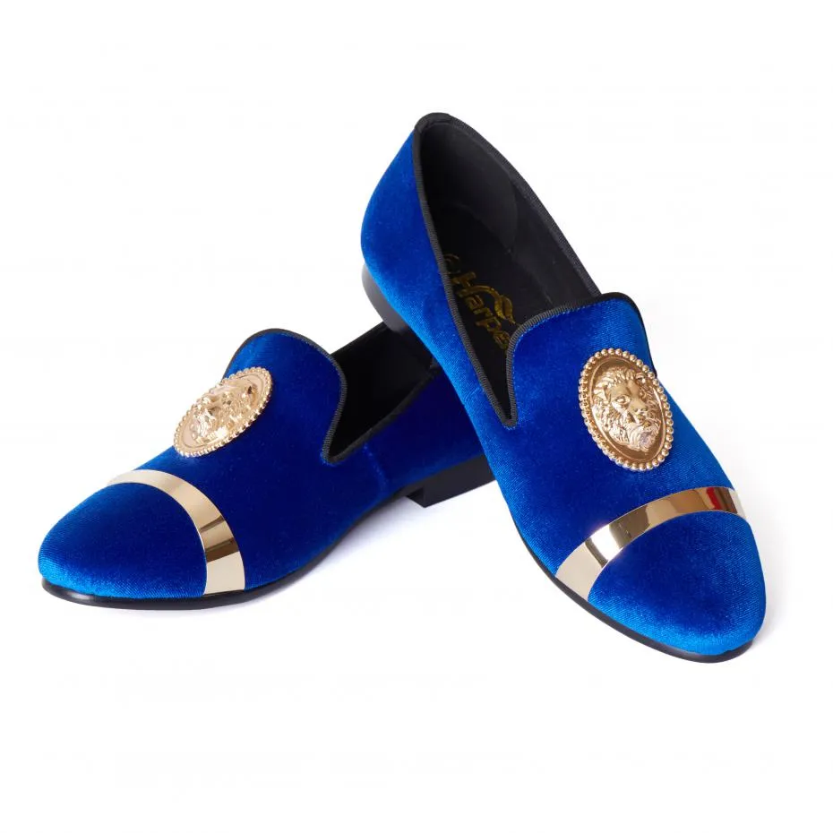 Harpelunde Men Wedding Dress Shoes Velvet Loafer Slippers Gold Plate Taos Slippers