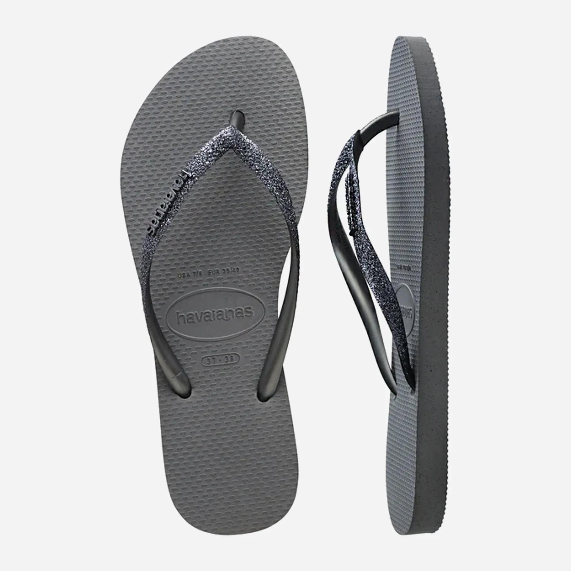 Havaianas Slim Glitter II Flip Flops - Grey/Graphite Rafter Flip Flops