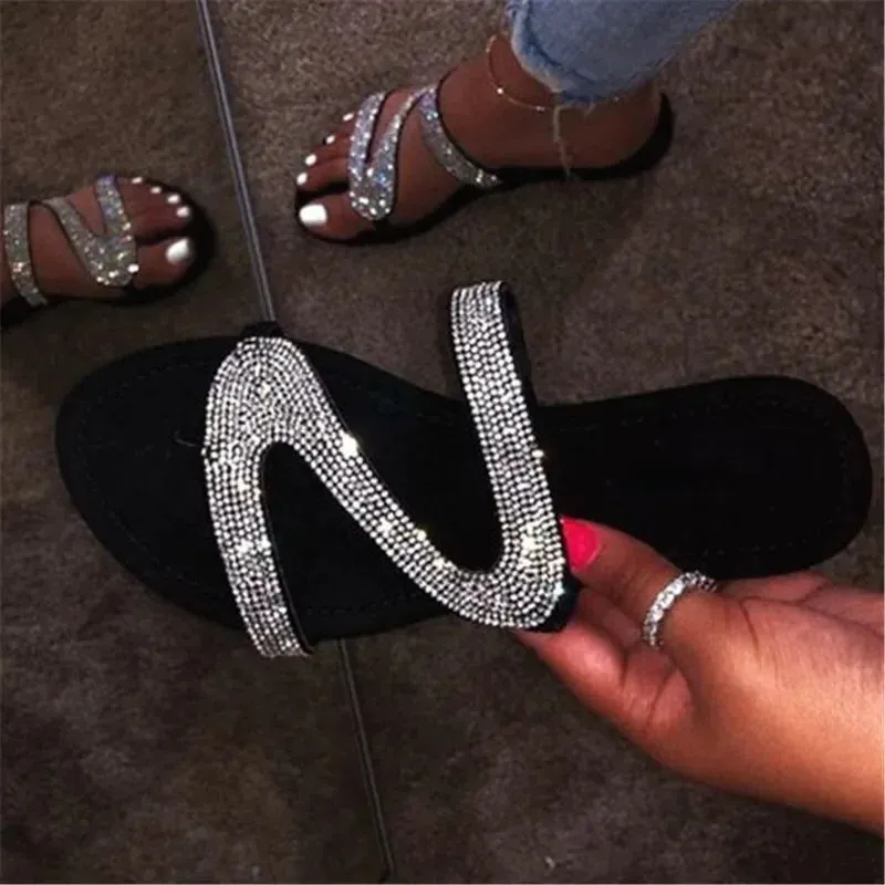 2023 Women Summer Flat Bling Slippers Female Flip Flops Sandals Outdoor Beach Women Sandals  Glitter Shoes for Women D Flip Flops