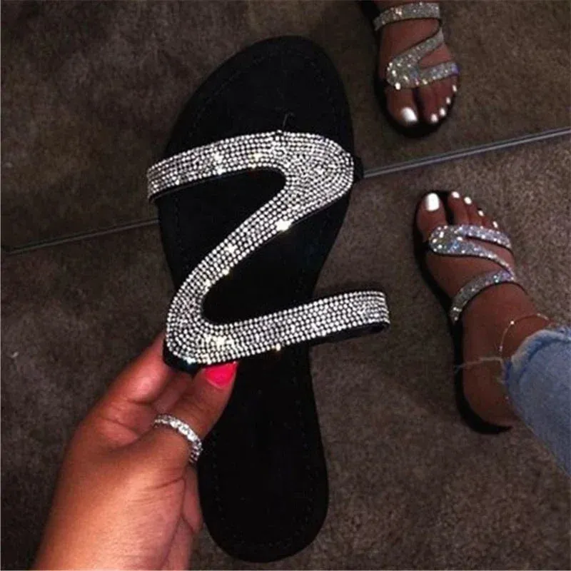 Flip Flops For Sore Feet 2023 Women Summer Flat Bling Slippers Female Flip Flops Sandals Outdoor Beach Women Sandals  Glitter Shoes for Women