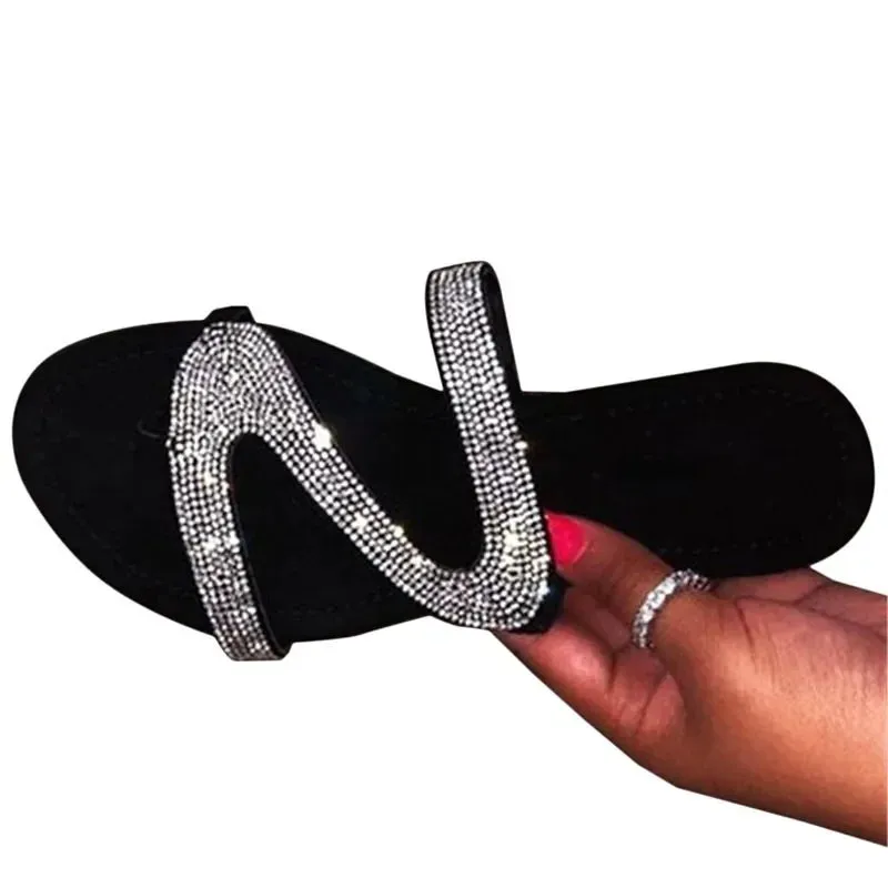 Style Flip Flops 2023 Women Summer Flat Bling Slippers Female Flip Flops Sandals Outdoor Beach Women Sandals  Glitter Shoes for Women