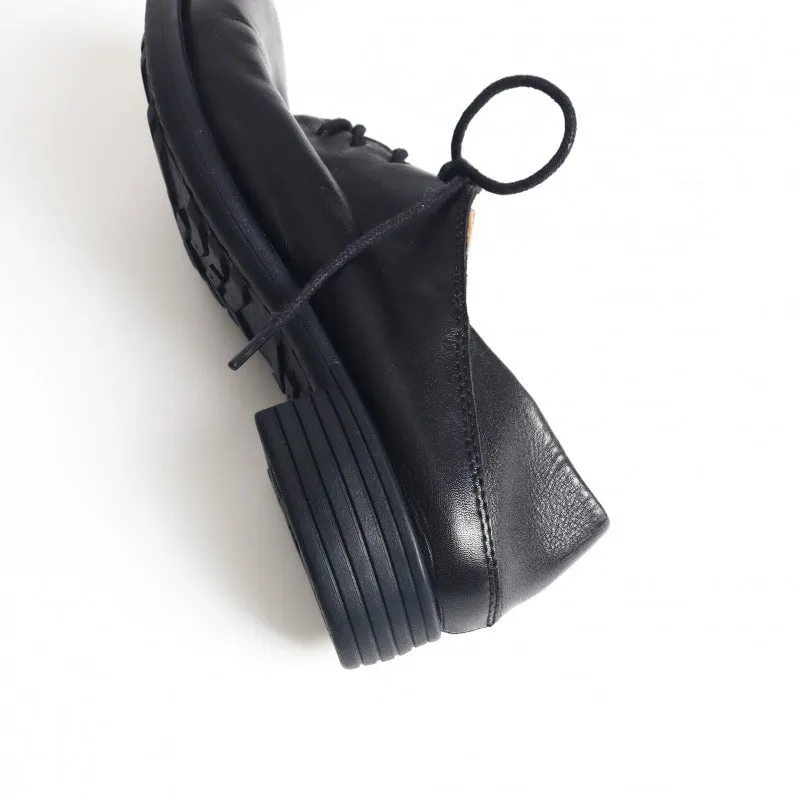 Horse Leather Derby Shoes Retro Round Toe Low Block Heel Lace Up Leather Shoes Black/White Original Grand Cloudfeel Energy Oxfords