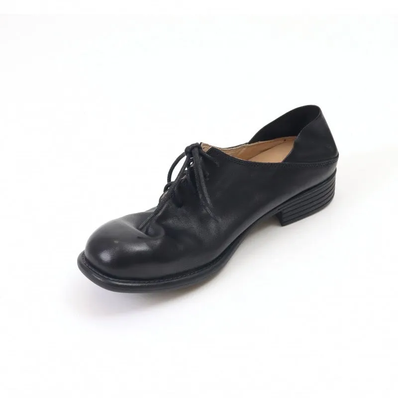 Horse Leather Derby Shoes Retro Round Toe Low Block Heel Lace Up Leather Shoes Black/White Franco Sarto Charles Oxfords