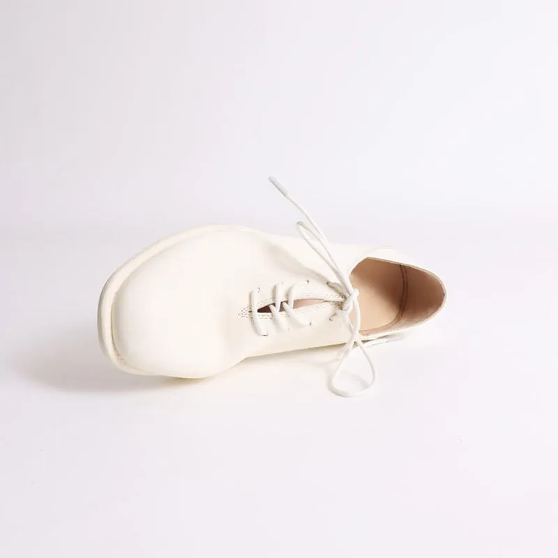 Horse Leather Derby Shoes Retro Round Toe Low Block Heel Lace Up Leather Shoes Black/White Original Grand Shortwing Oxford