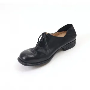 Horse Leather Derby Shoes Retro Round Toe Low Block Heel Lace Up Leather Shoes Black/White Madden Landen Casual Oxfords